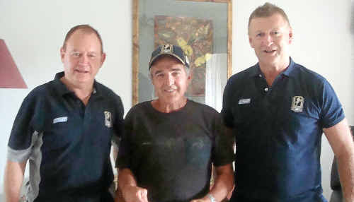 Men Of League's Peter Barrett with Bruce Grant and Marty Phillips. Men Of League's Peter Barrett with Bruce Grant and Marty Phillips.
